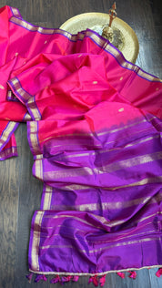 Pure Silk 1gm Zari Kanjivaram - Pink Purple self Stripe