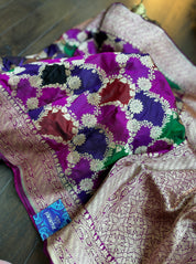 Pure Silk Banarasi - Purple Magenta Maroon Green