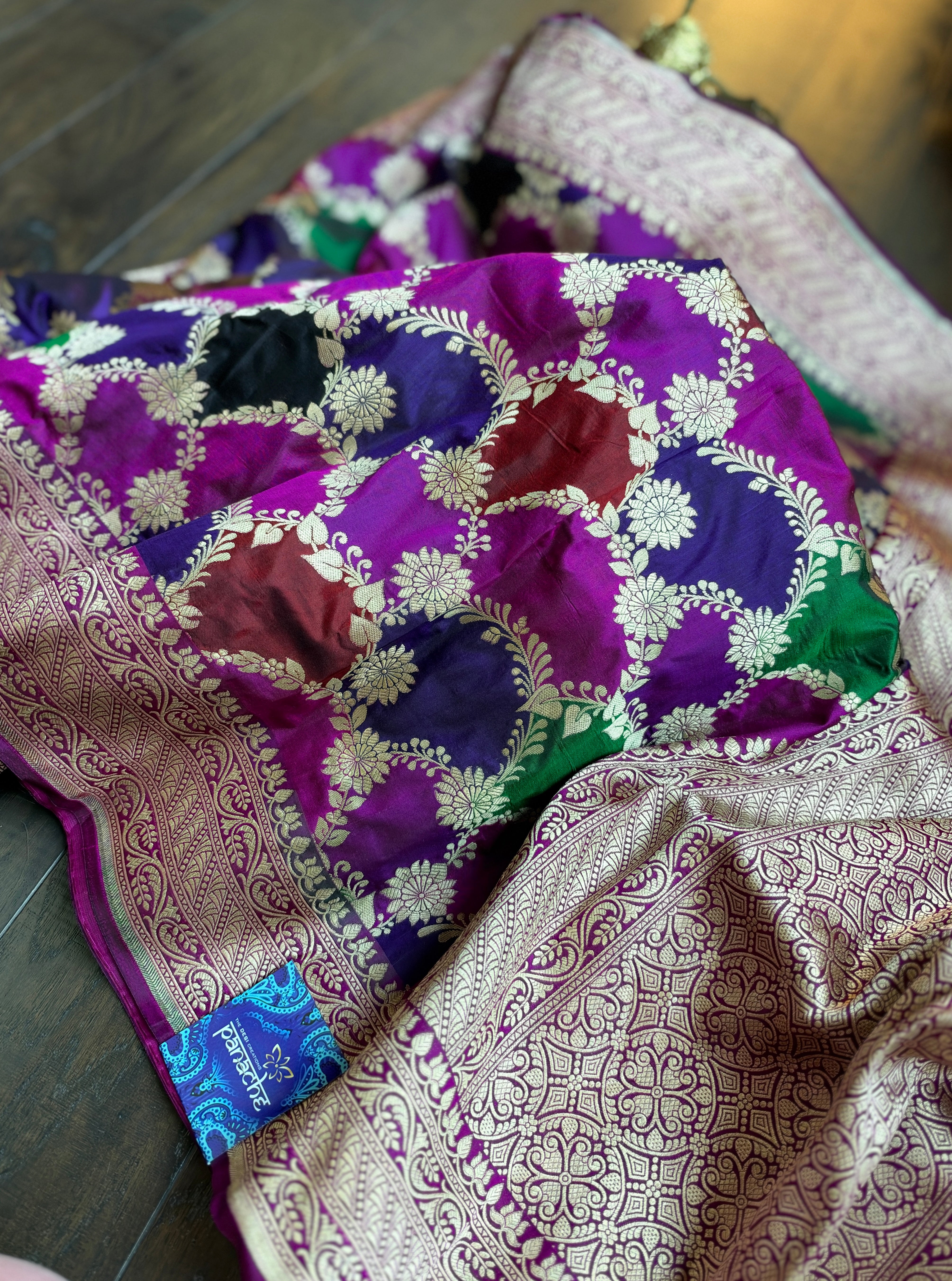 Pure Silk Banarasi - Purple Magenta Maroon Green