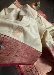 Pure Tussar Silk Banarasi - Beige Maroon