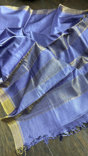 Handwoven Tussar Silk - Blue Violet Golden Zari
