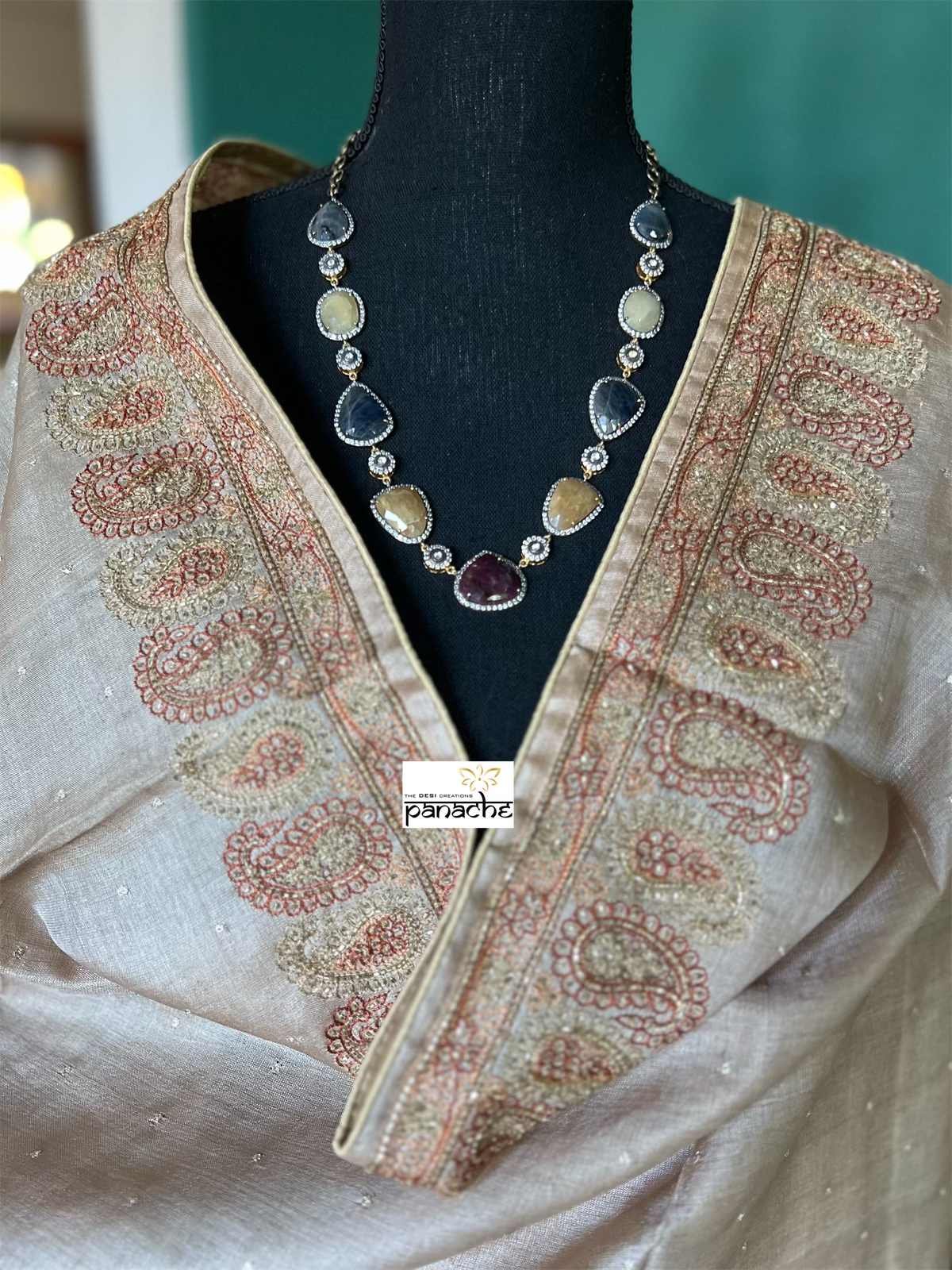 Pure Tussar Silk - Beige Embroidered