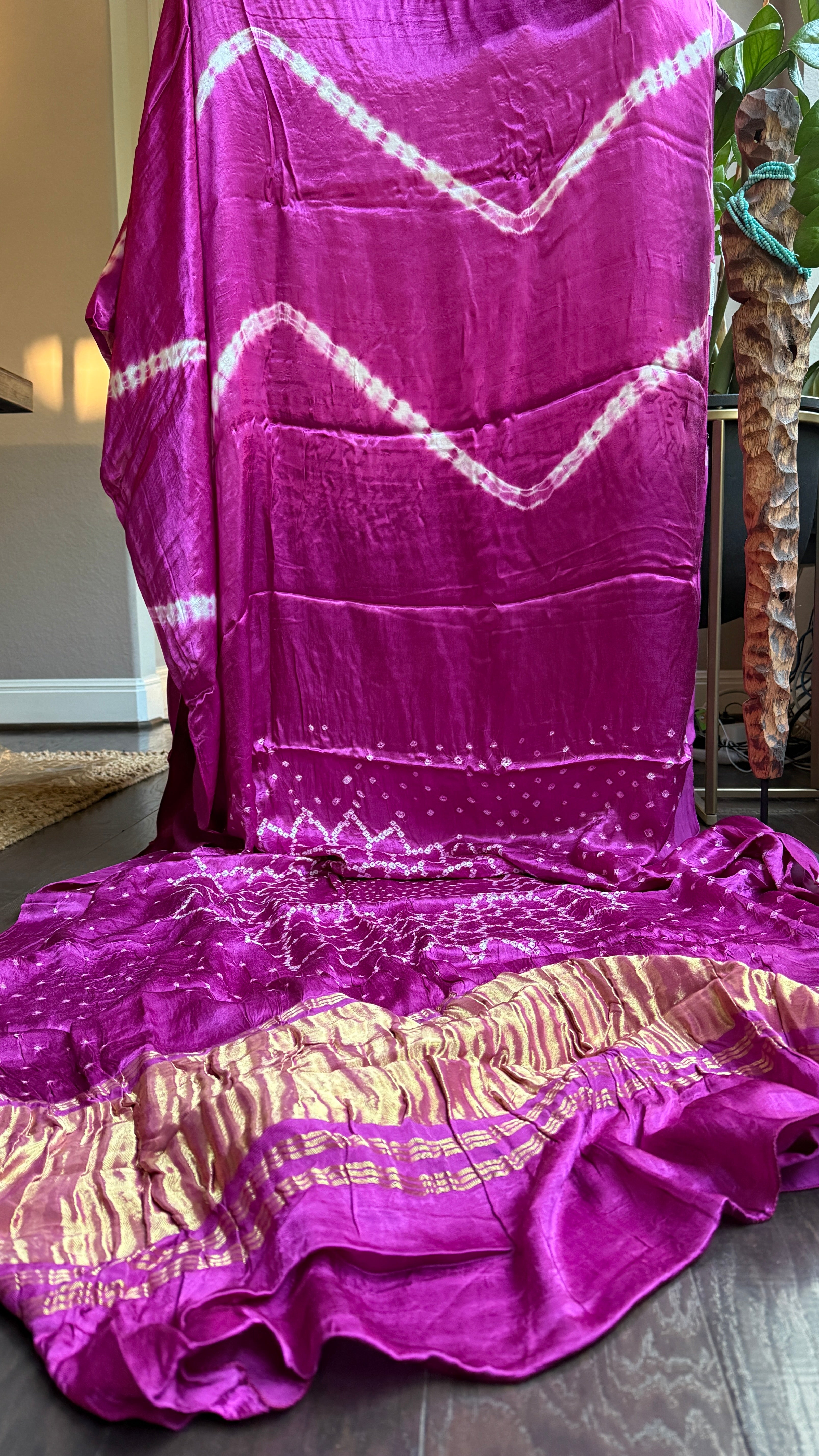 Modal Silk Makdi Bandhej - Magenta Pink Shibori