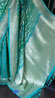 Khaddi Georgette Shaded Banarasi - Sea Green Mint