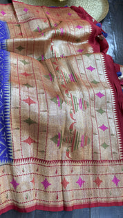 Khaddi Tussar Georgette Paithani Banarasi - Purplish Blue