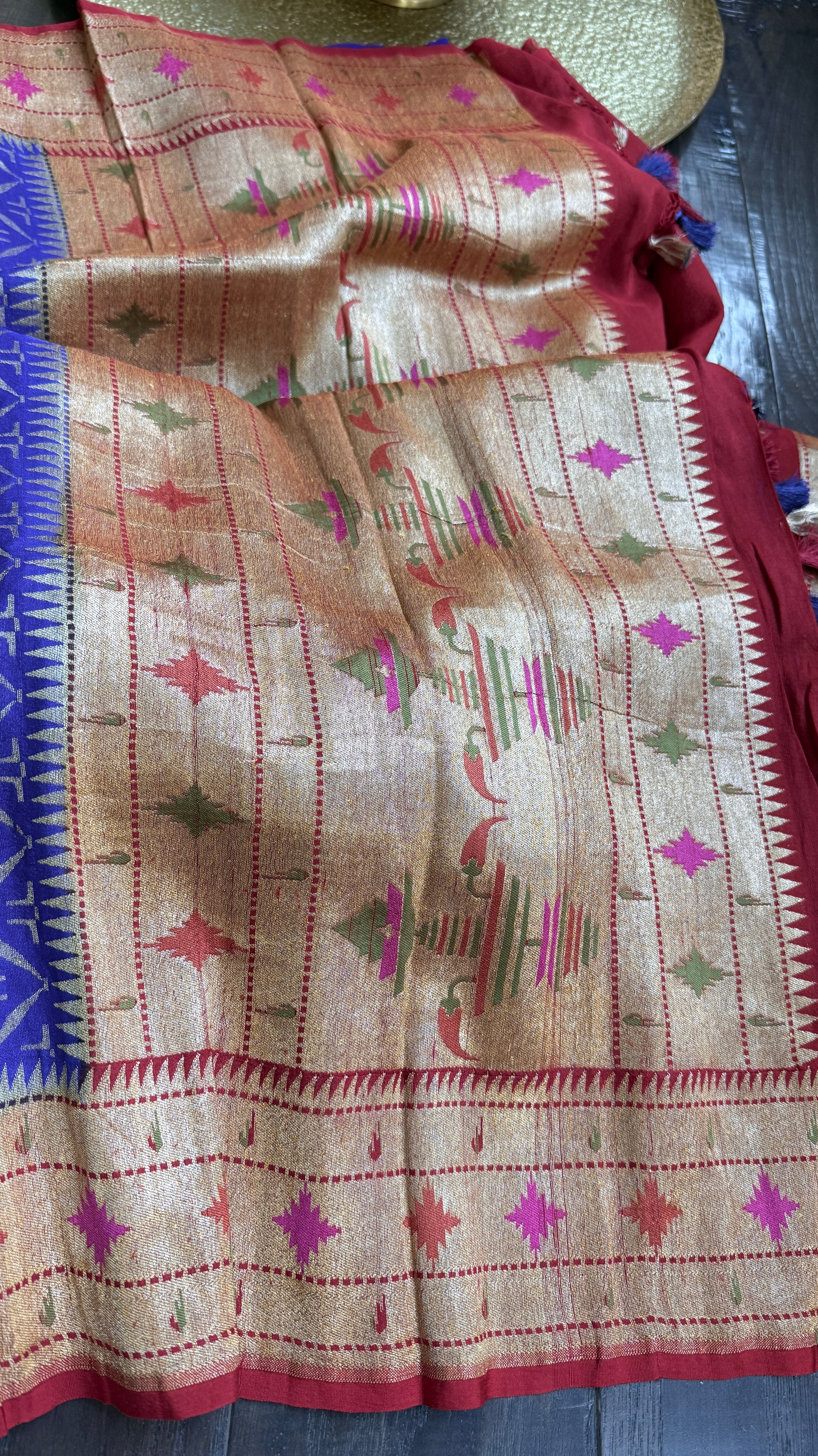 Khaddi Tussar Georgette Paithani Banarasi - Purplish Blue
