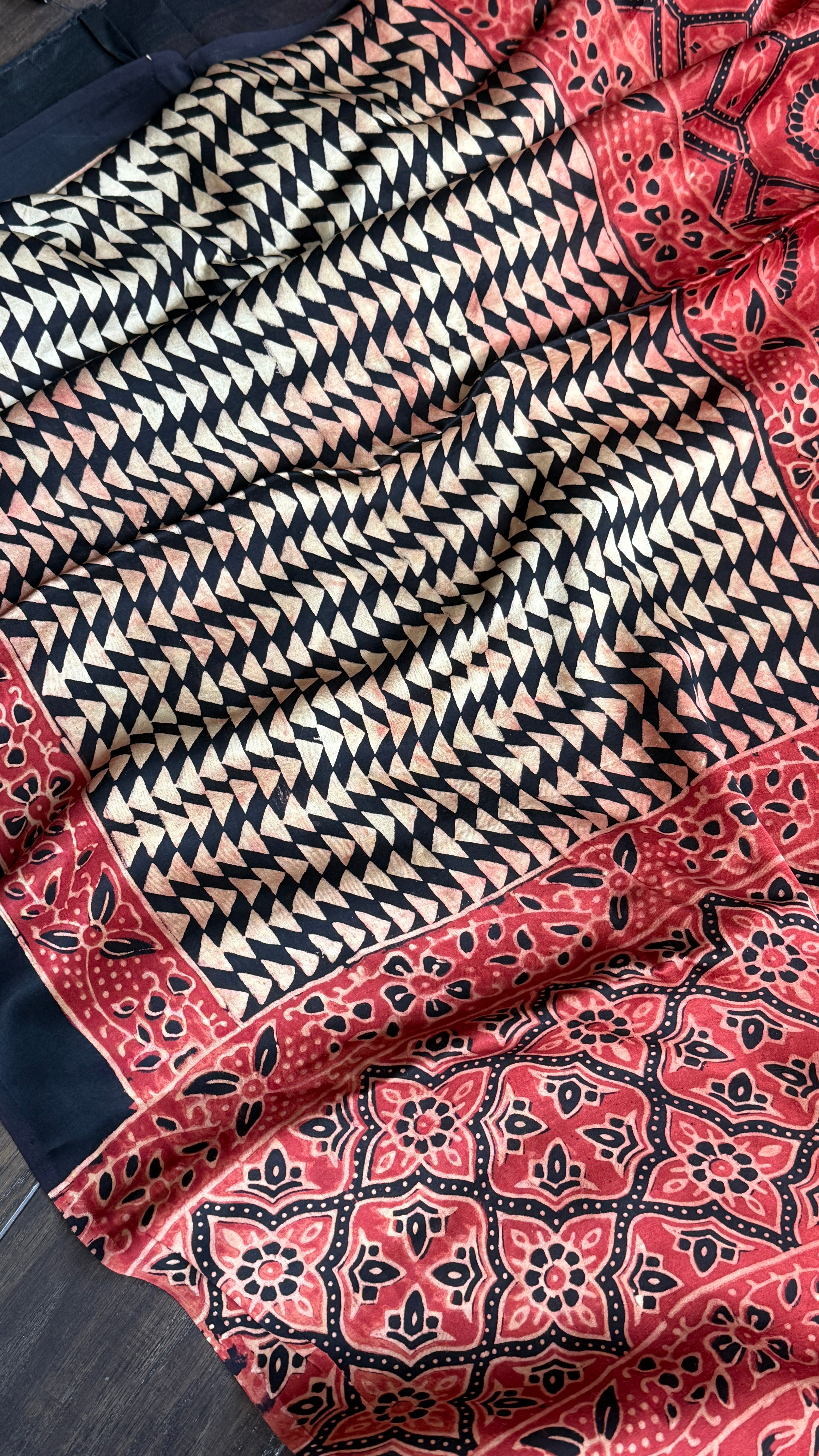 Modal Silk Ajrakh - Maroon Black