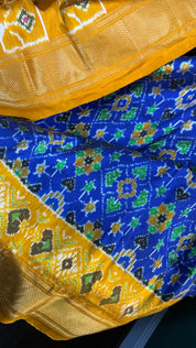 Pure Silk Ikat - Royal Blue Yellow Pochampally
