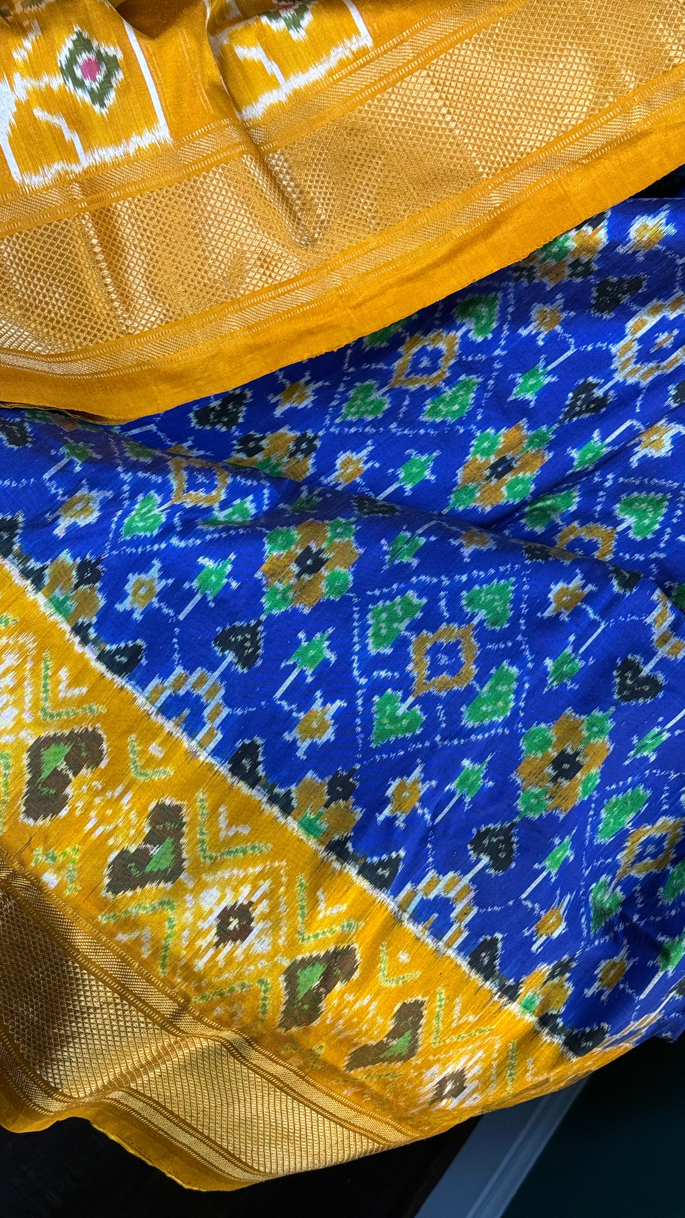 Pure Silk Ikat - Royal Blue Yellow Pochampally