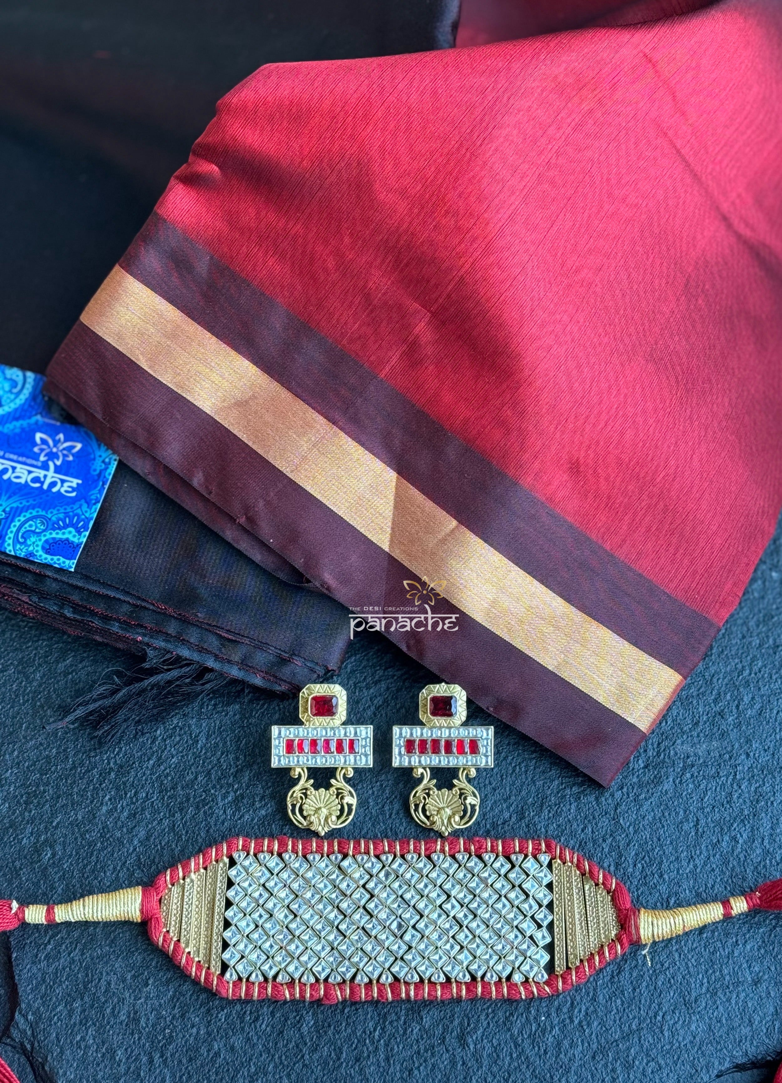 Choker 925 Silver - Gold Kundan Red