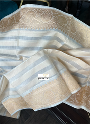 Organza Silk Banarasi - Cream Beige Golden