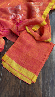 Linen Jamdaani - Orange Pink Dual Tone