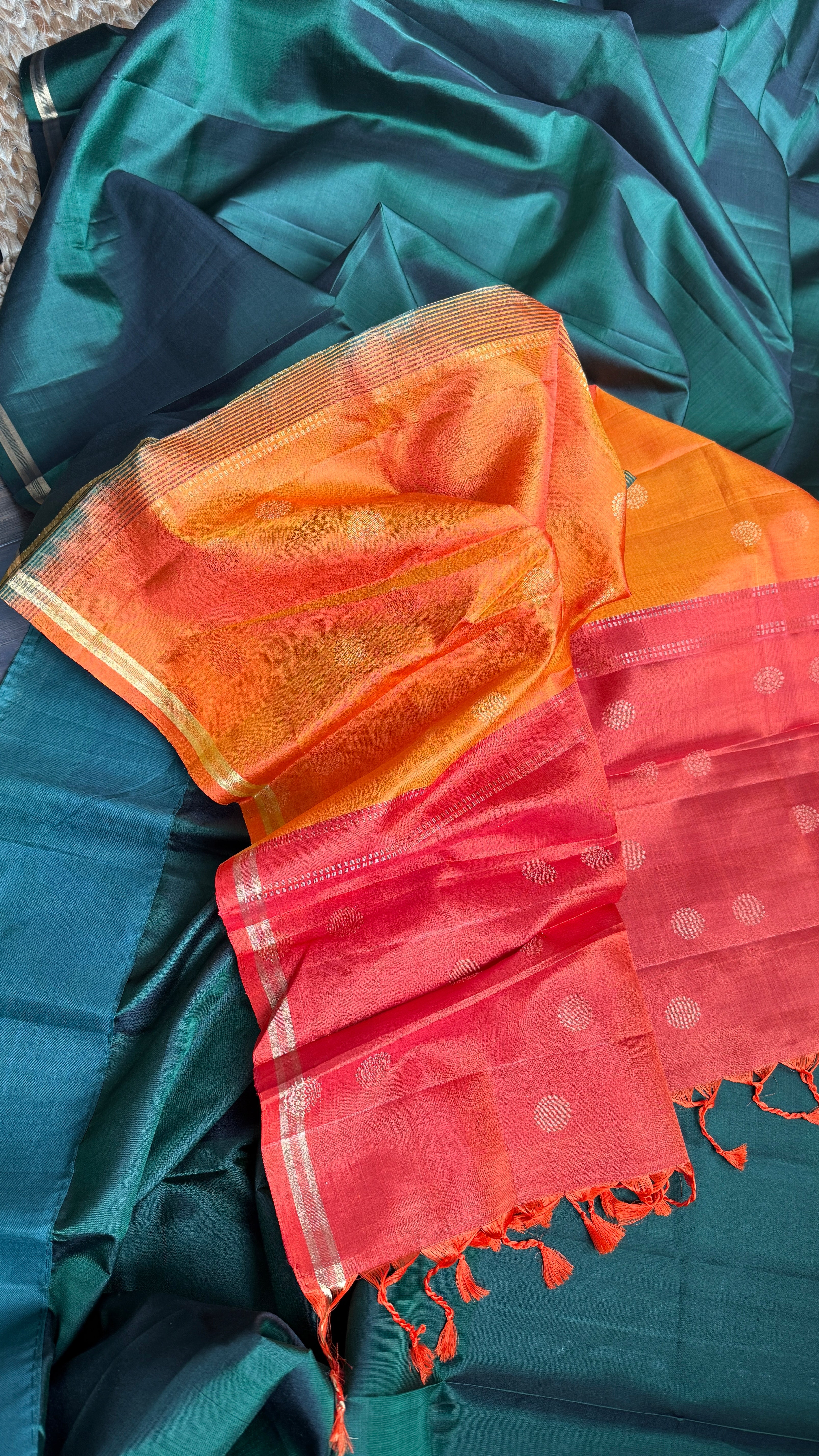 Pure Silk Kanjivaram - Green Orange