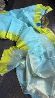 Chanderi Organza Silk - Firozi Lime Green