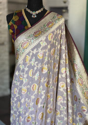 Khaddi Georgette Banarasi - Light Lilac Wine Color
