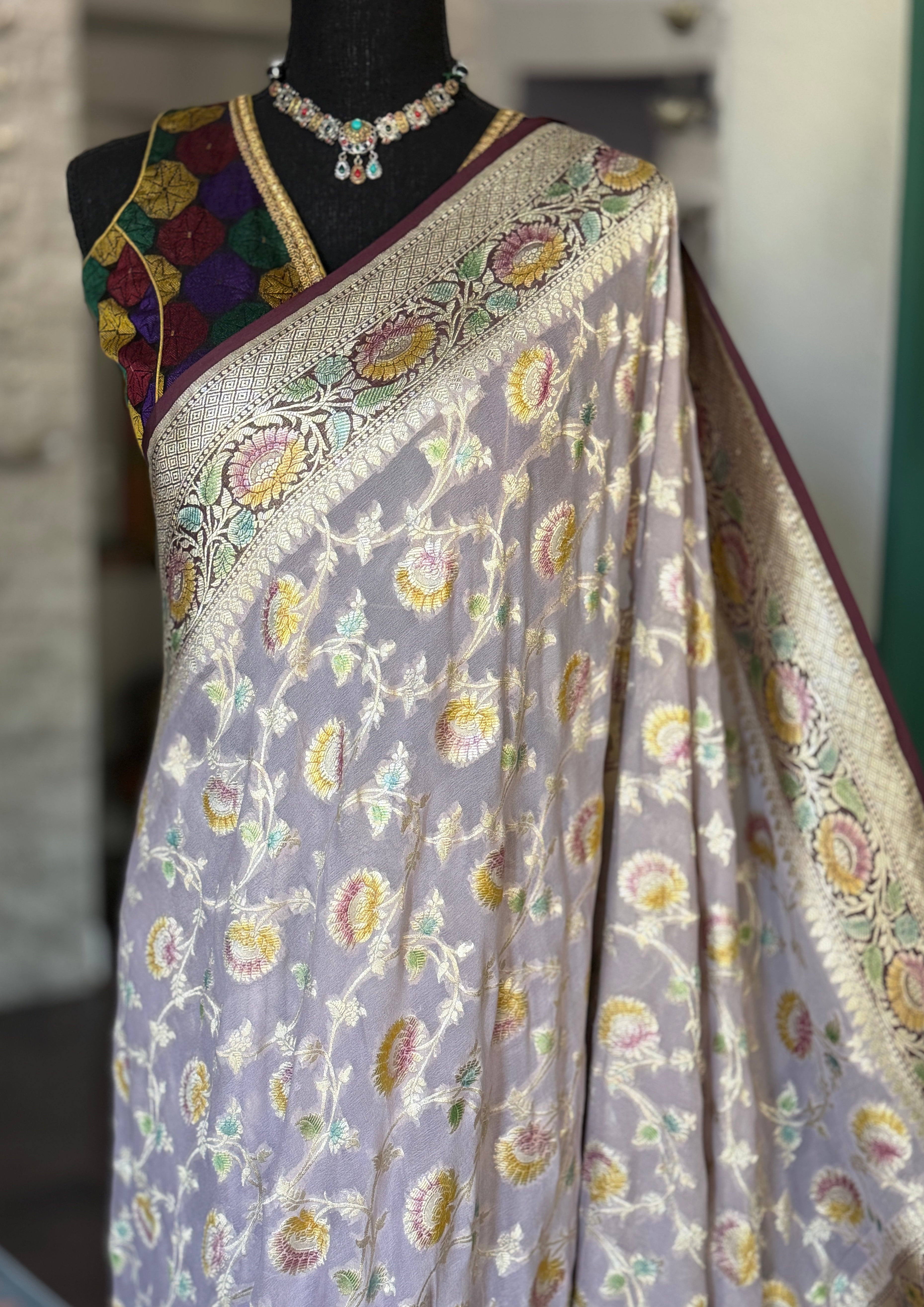 Khaddi Georgette Banarasi - Light Lilac Wine Color