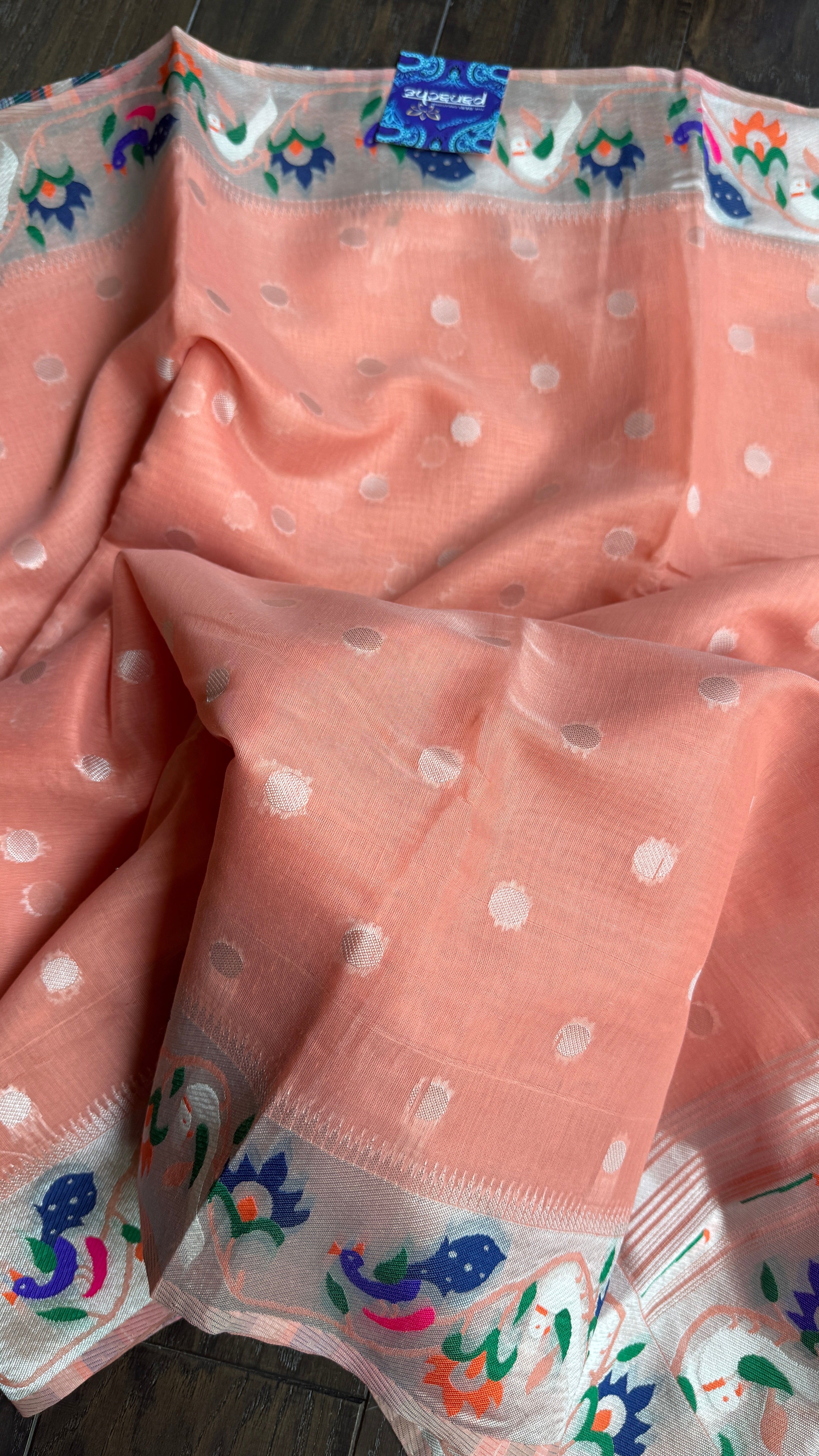 Cotton Silk Paithani - Peach Woven
