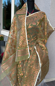 Soft Jamdaani  - Light Pista Green Copper Zari