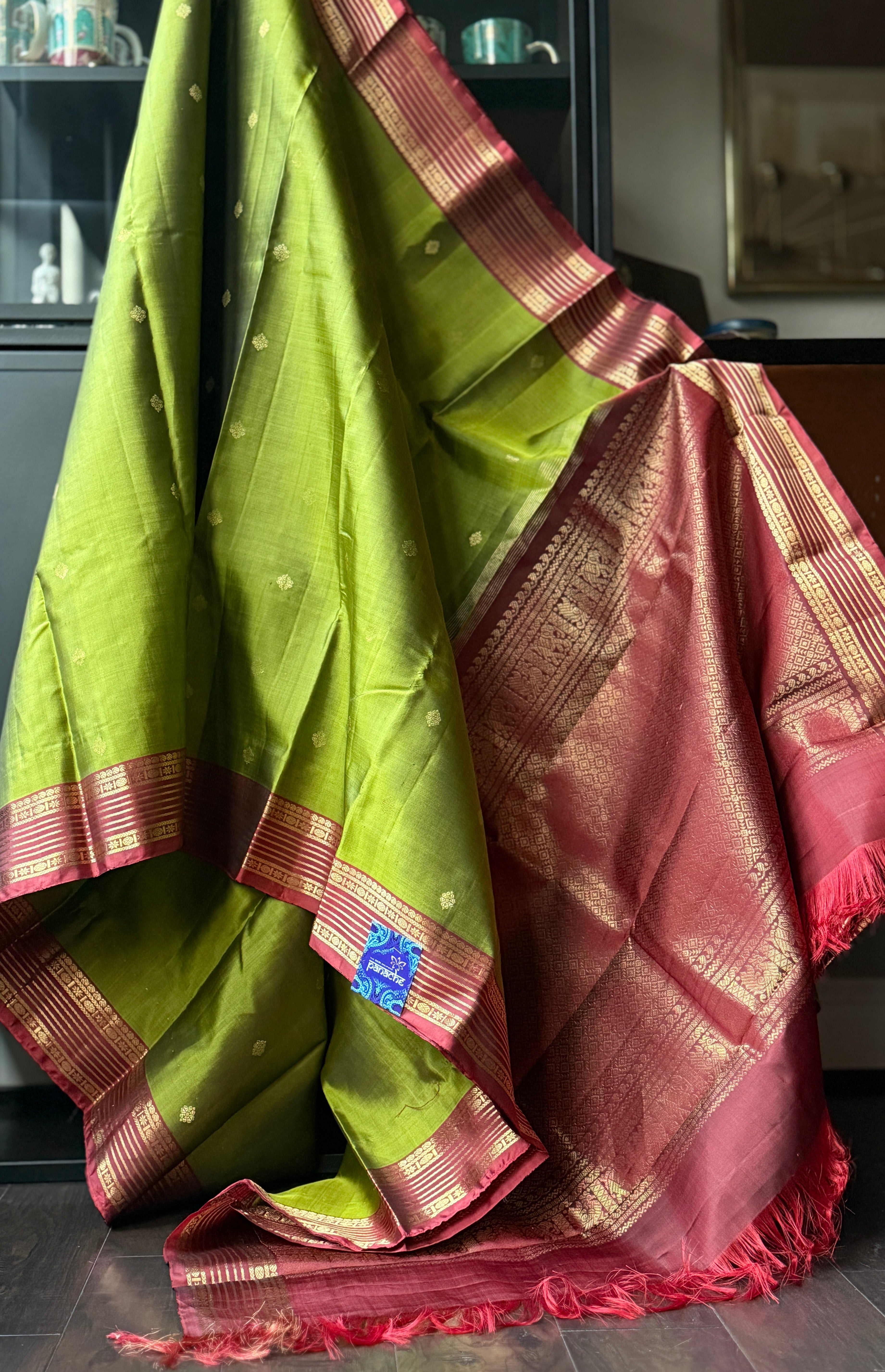 Pure Silk Kanjivaram - Green Maroon 2G Pure Zari