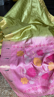Tussar Silk Paithani Single Munia - Henna Green Handwoven