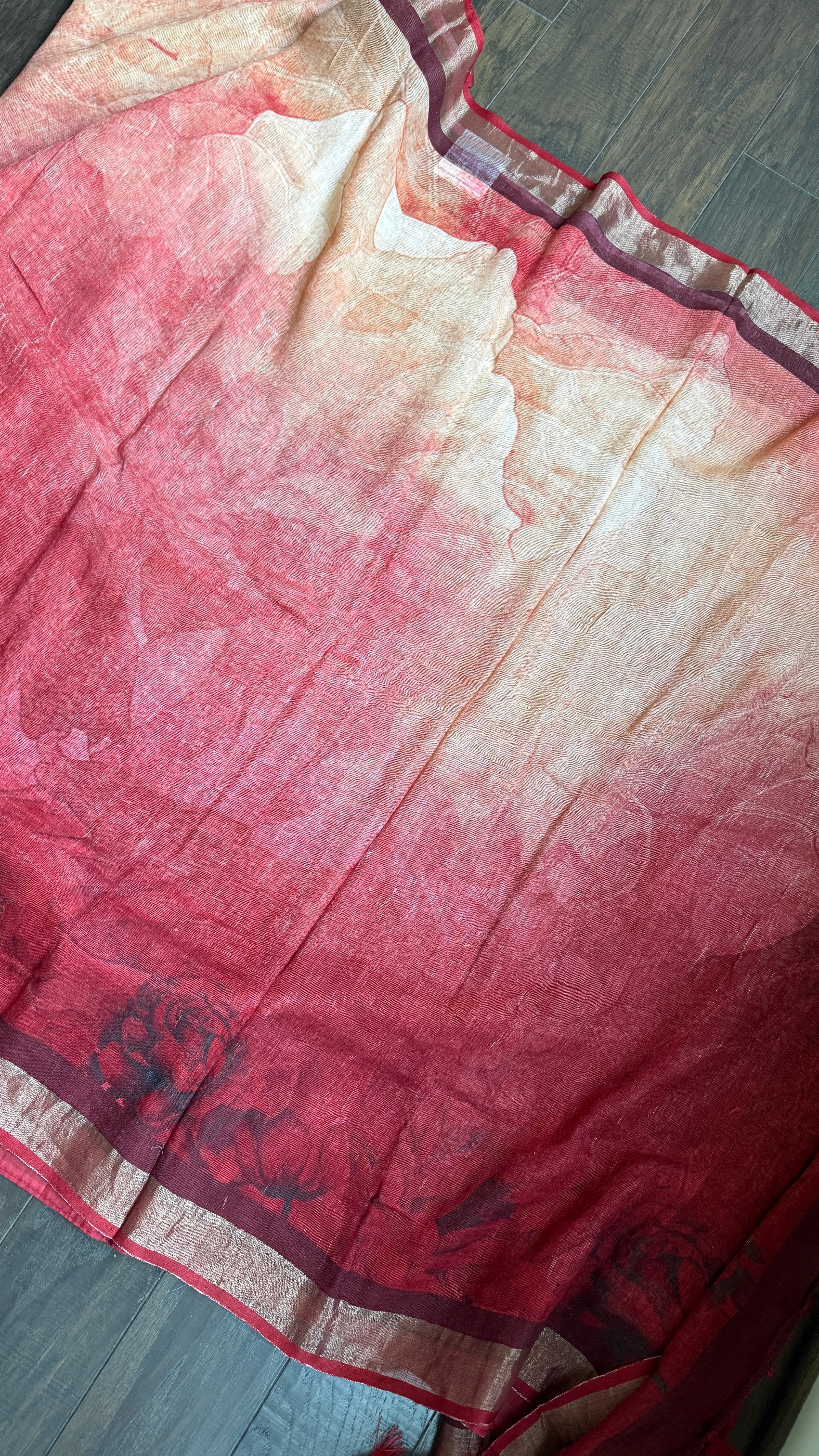 Linen Digital Print - Wine Red Black Abstract