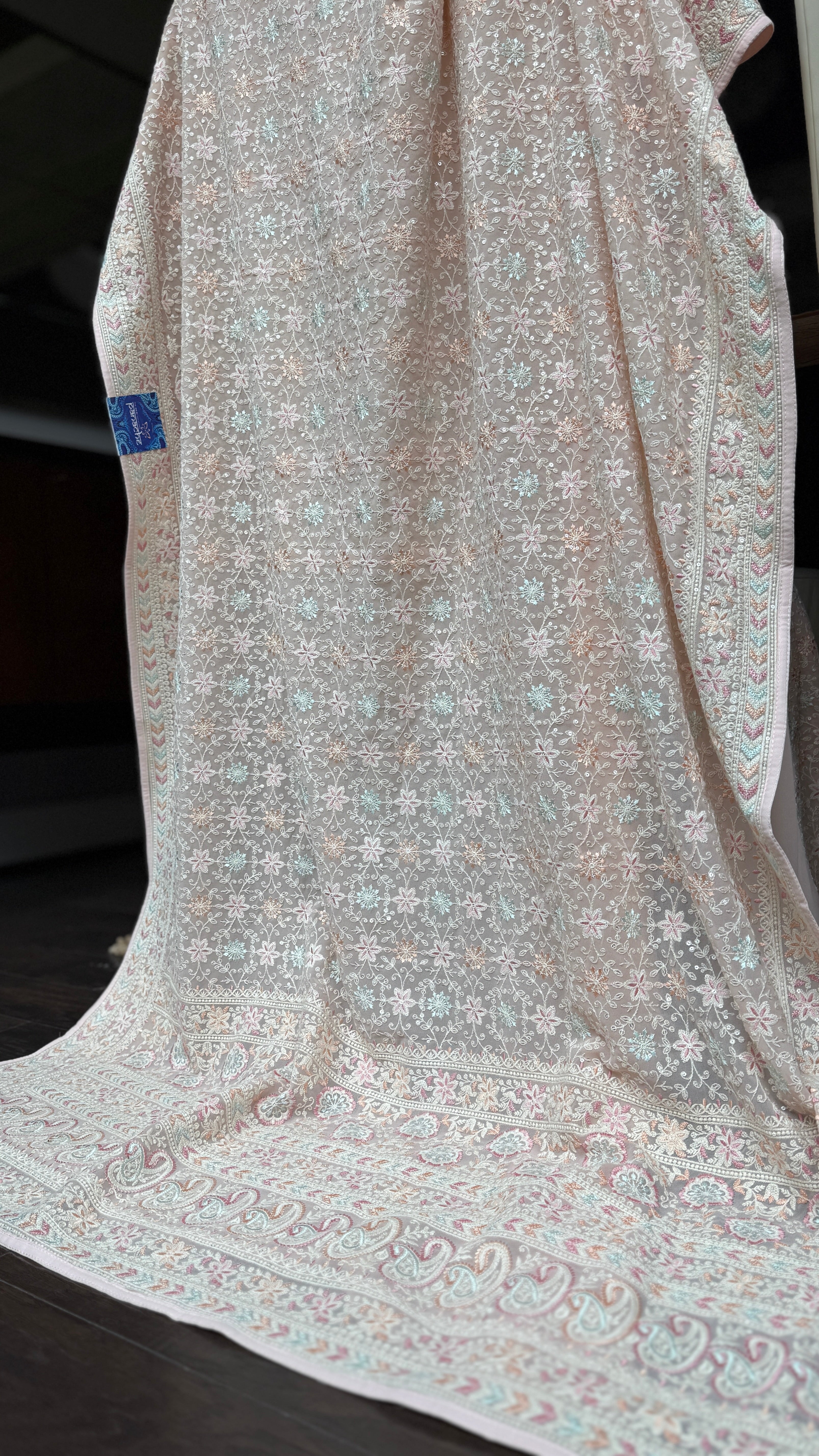 Designer Georgette Embroidered - Light Baby Pink