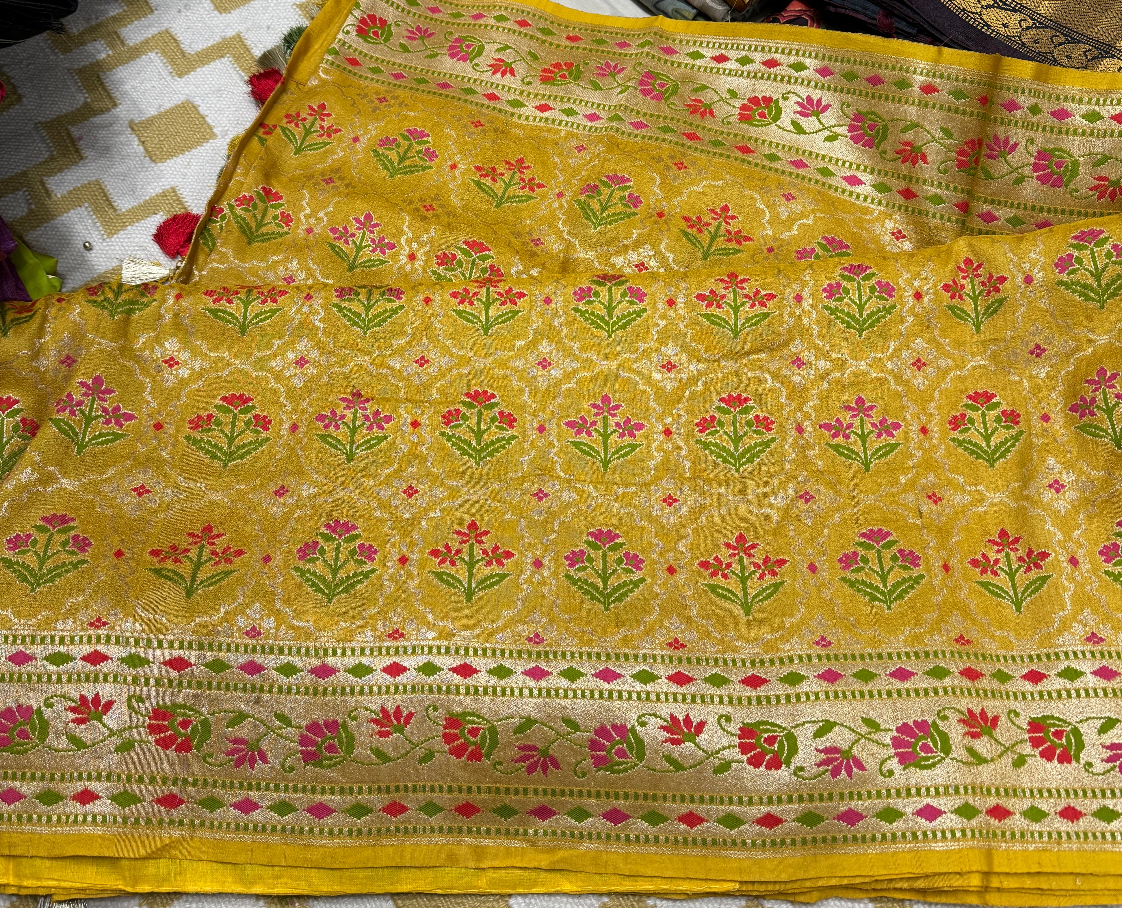 Pure Tussar Silk Banarasi- Yellow Meenakari Paithani