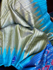 Gopalpur Tussar Silk Ikat - Henna green Blue