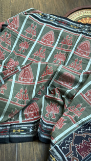 Pure Sambalpuri Cotton - Moss Green Grey NabaKothi