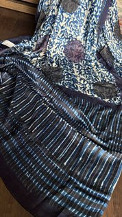 Modal Silk Vegetable Organic Dye Saree - Indigo Blue 2