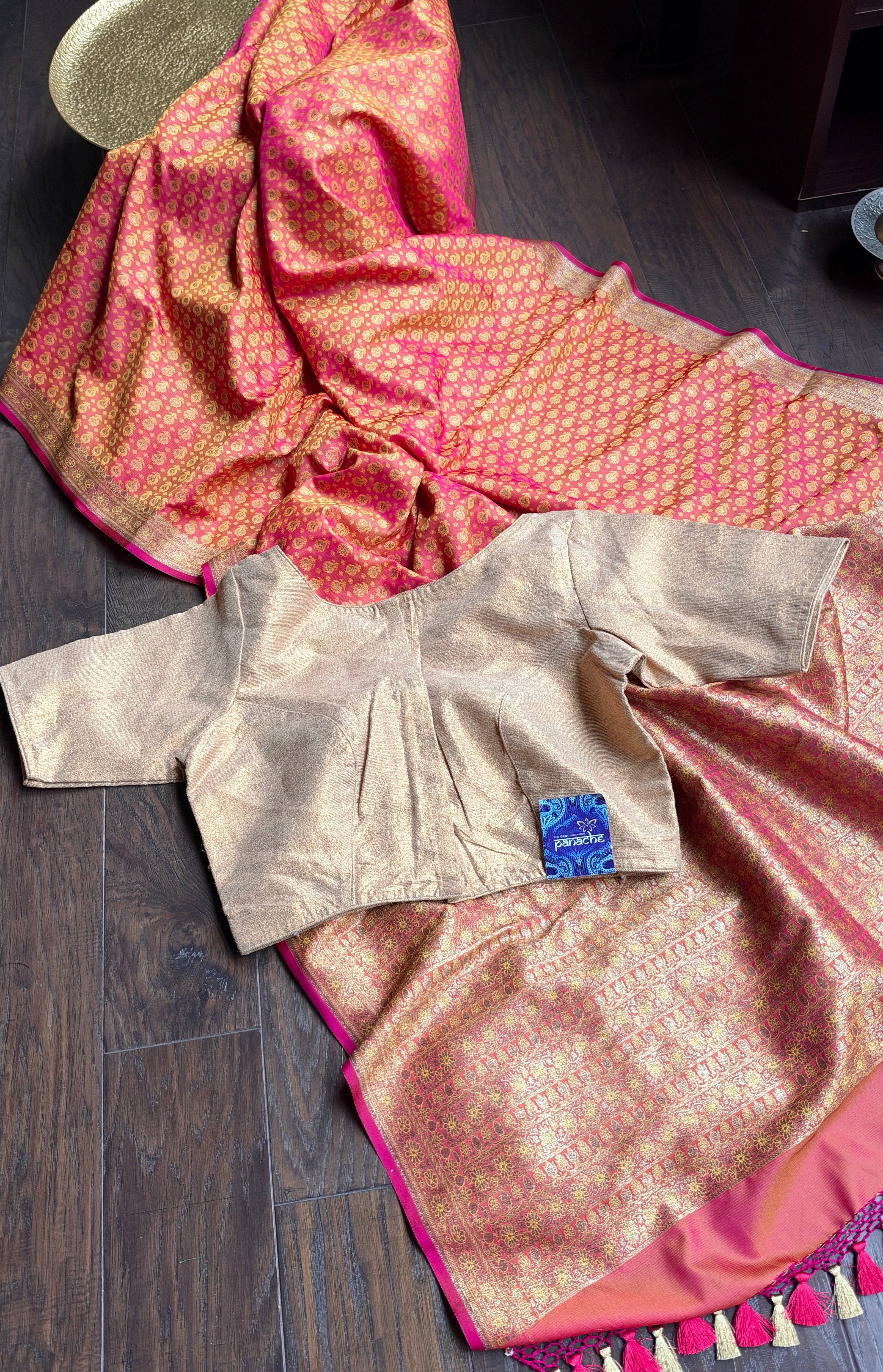Soft Silk Banarasi - Pink yellow Dual Shaded Woven