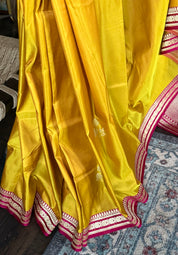 Pure Silk Mashru Banarasi- Yellow Magenta Pink Red