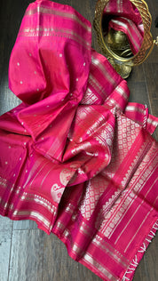 Pure Silk Gadwal - Dark Pink Silver Zari