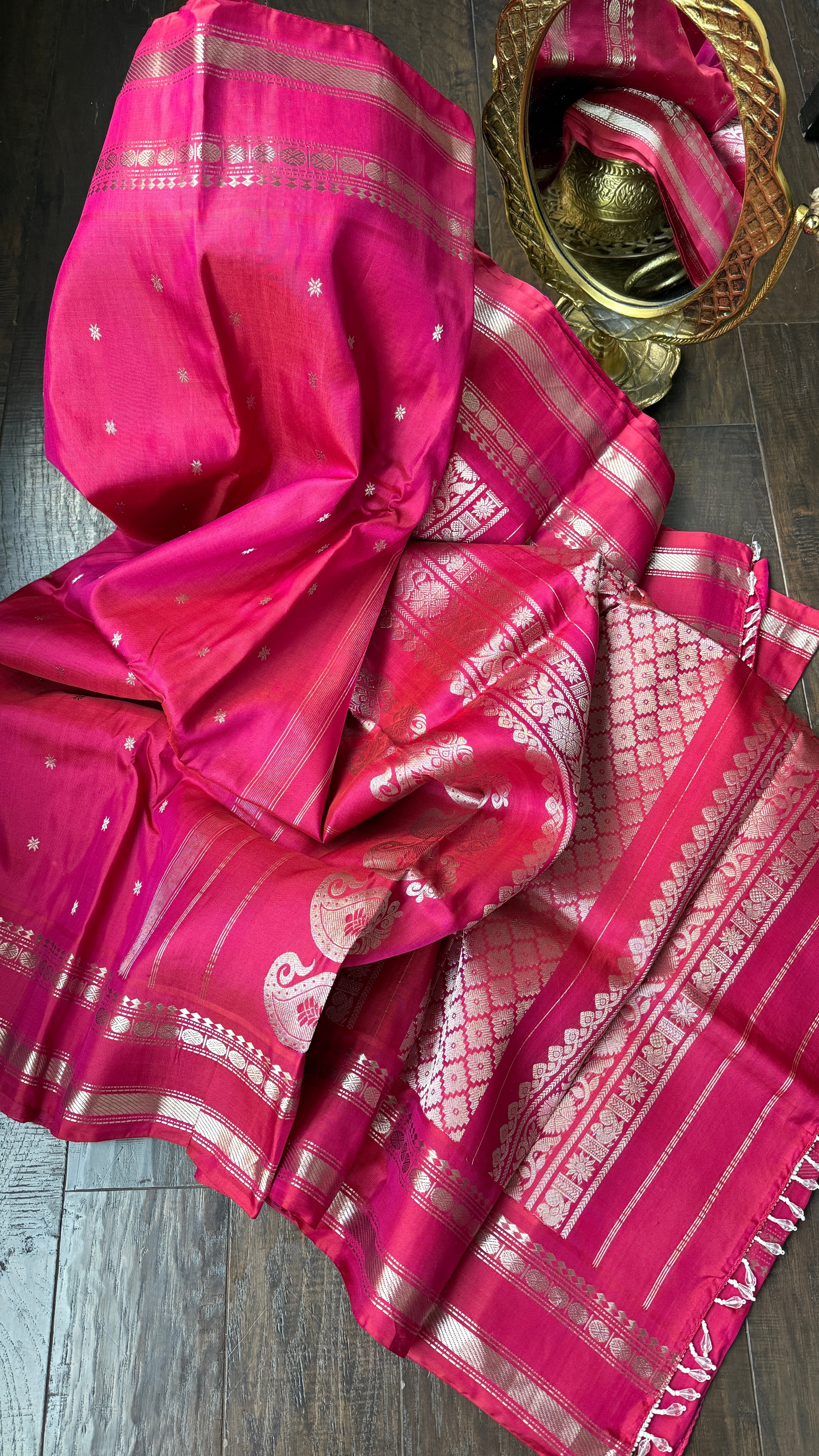 Pure Silk Gadwal - Dark Pink Silver Zari
