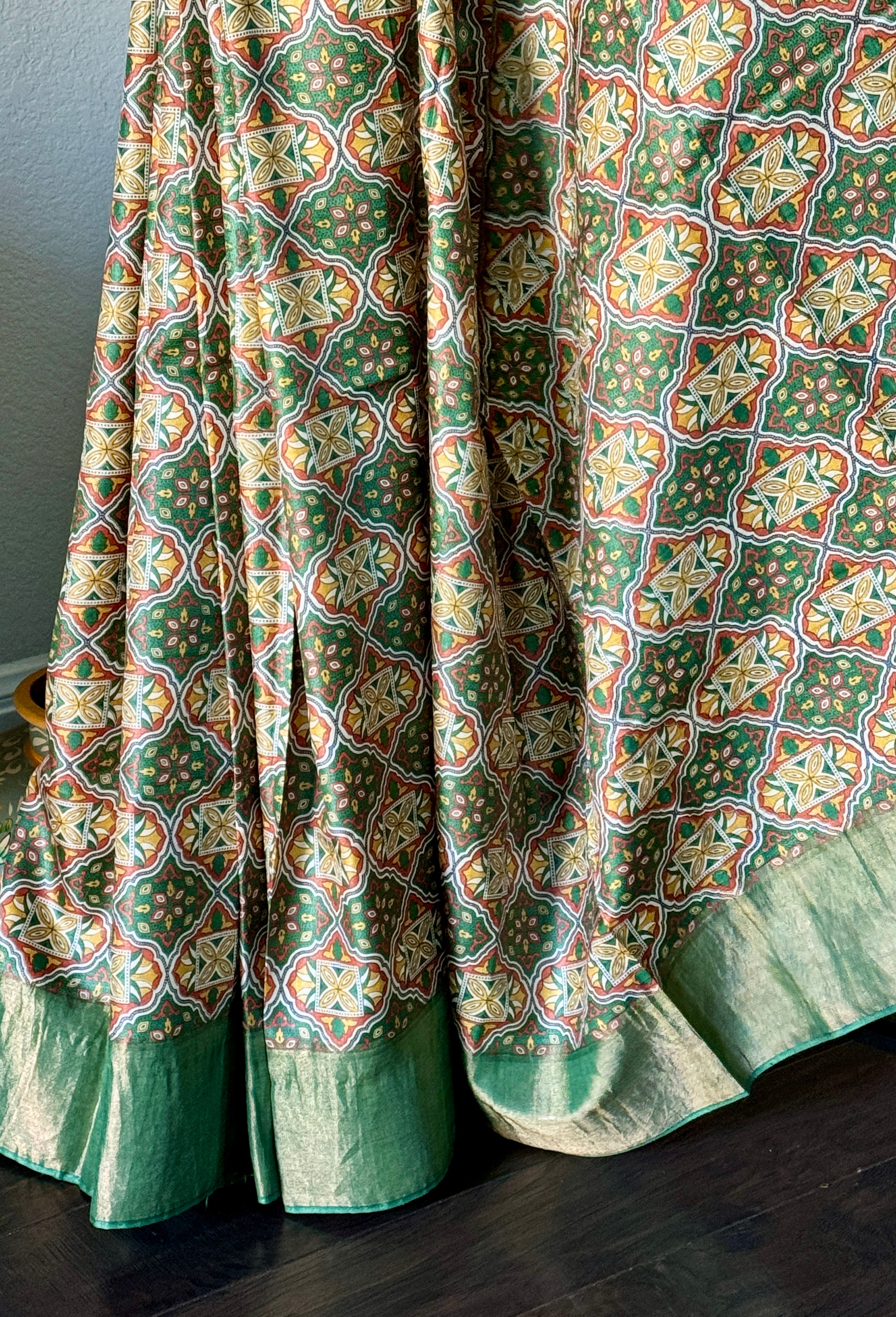 Pure Tussar Silk - Green Printed