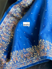 Designer Tussar Silk - Blue Sozni Hand Embroidered