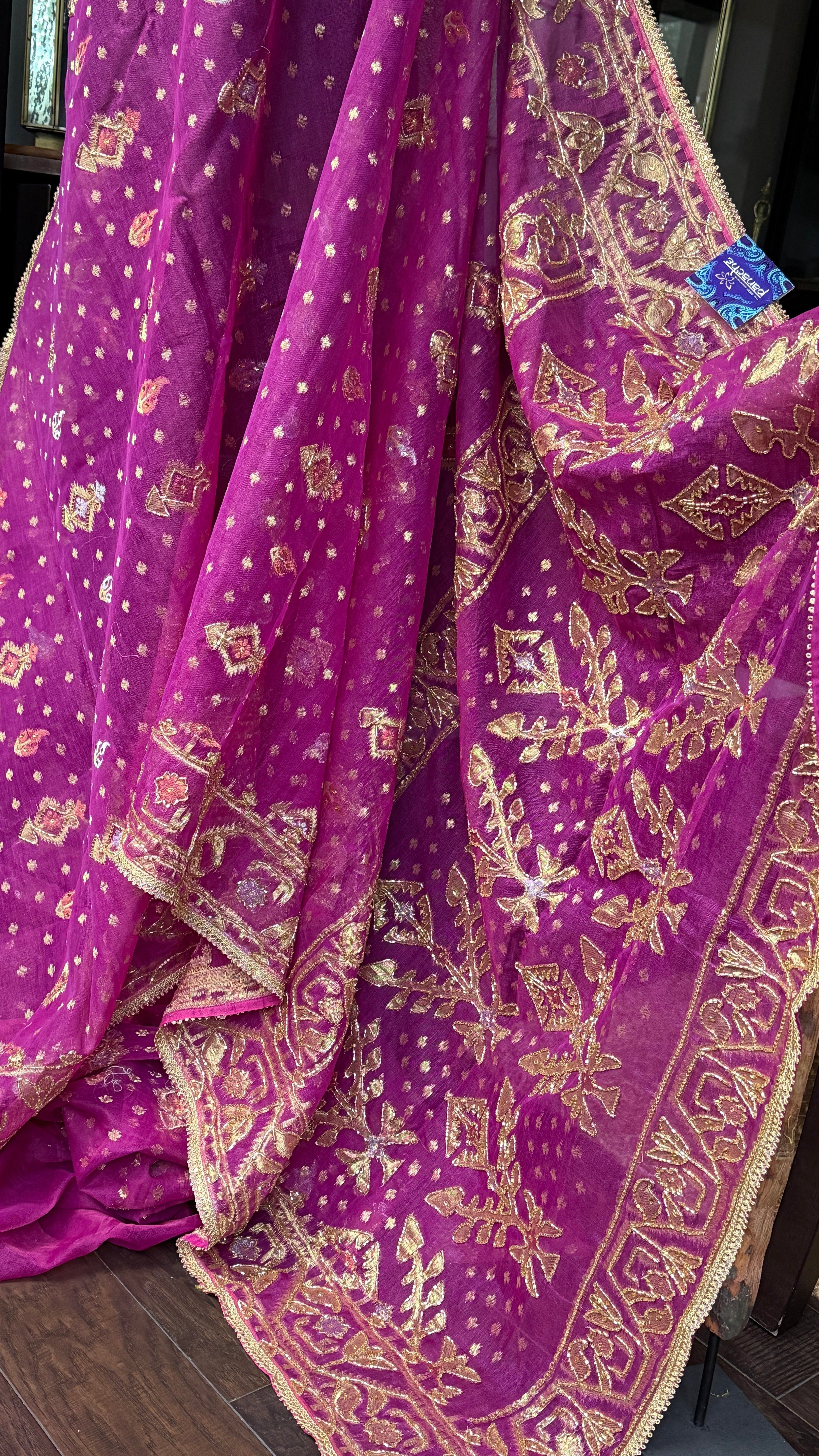 Designer Jamdaani Cutdana Embroidered - Magenta Pink