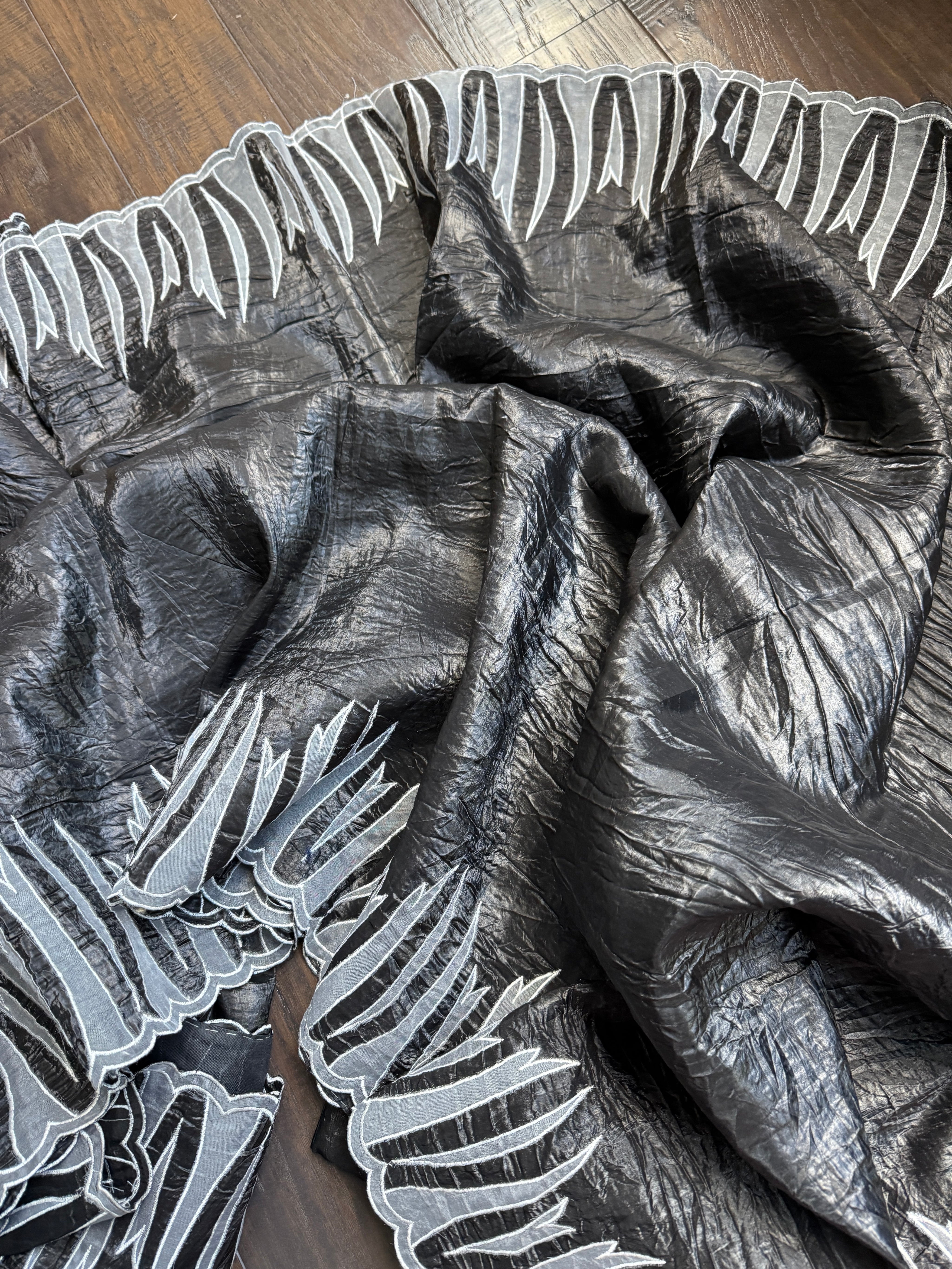 Designer Crushed Tissue Silk - Slate Black Appliqué Embroidered