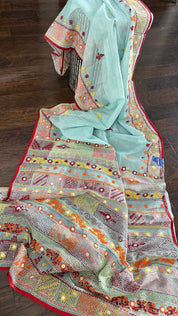 Kota Silk Lambani - Aqua Blue Embroidered