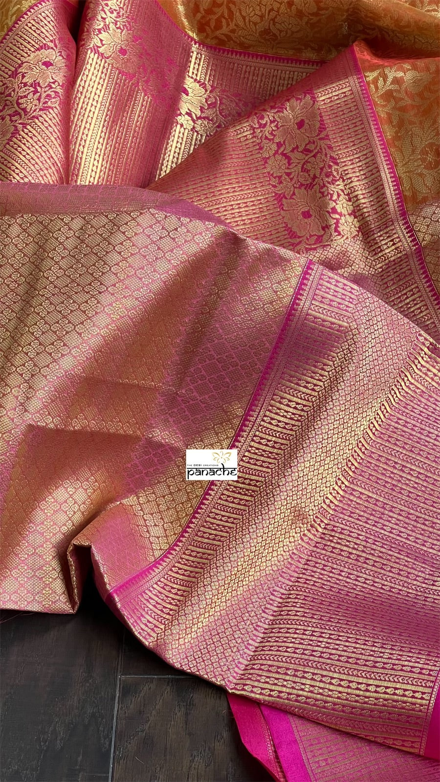 Soft Silk Banaras Saree - Orange Pink Tanchoi