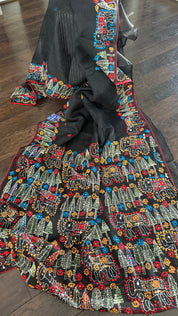 Kota Silk Lamban - Black Embroidered
