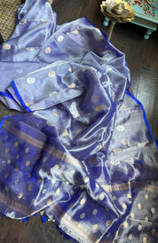 Tissue Organza Silk Banarasi - Blue Metallic Meenakari