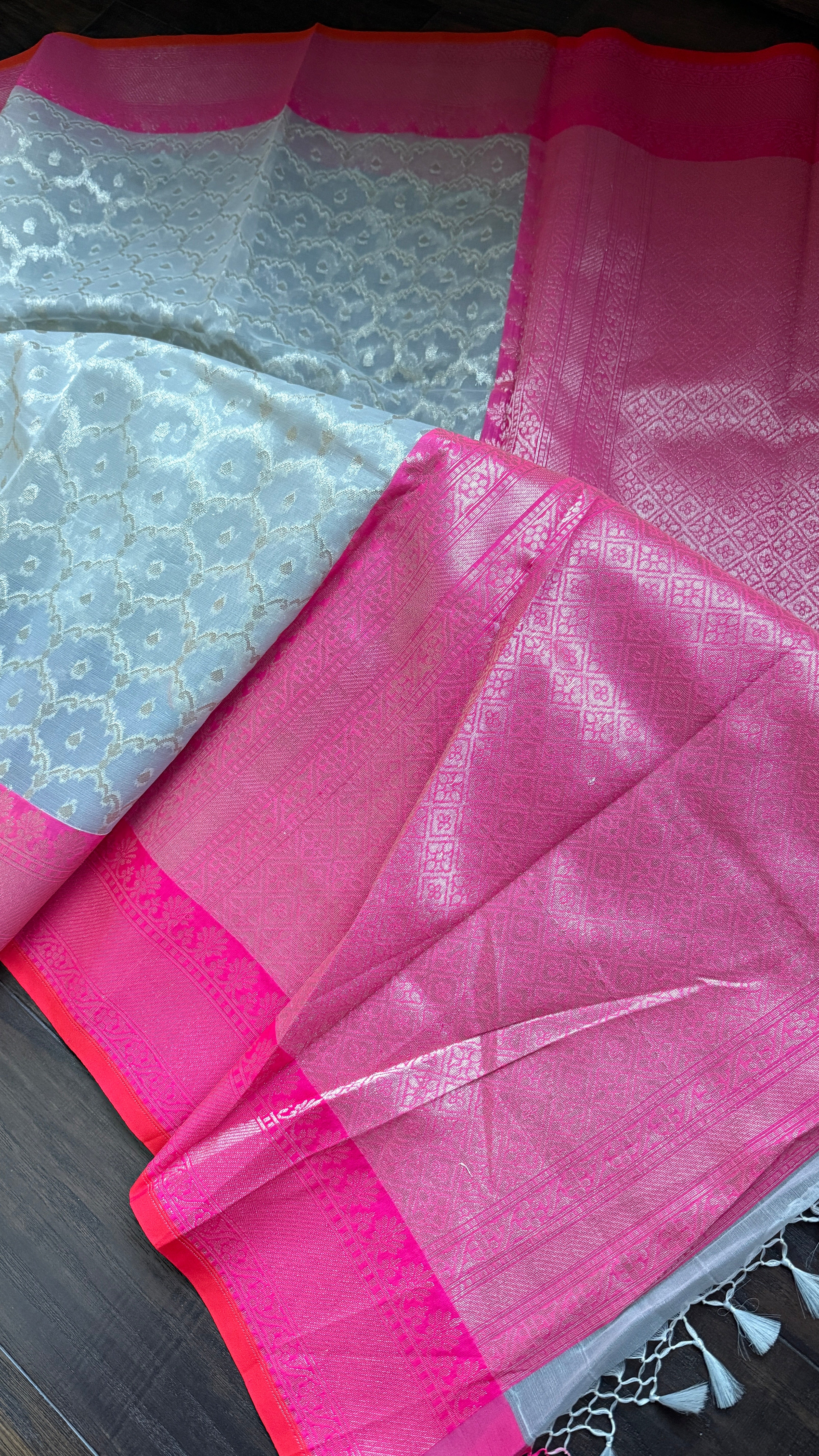 Kora Silk Banaras Chanderi - Grey Pink