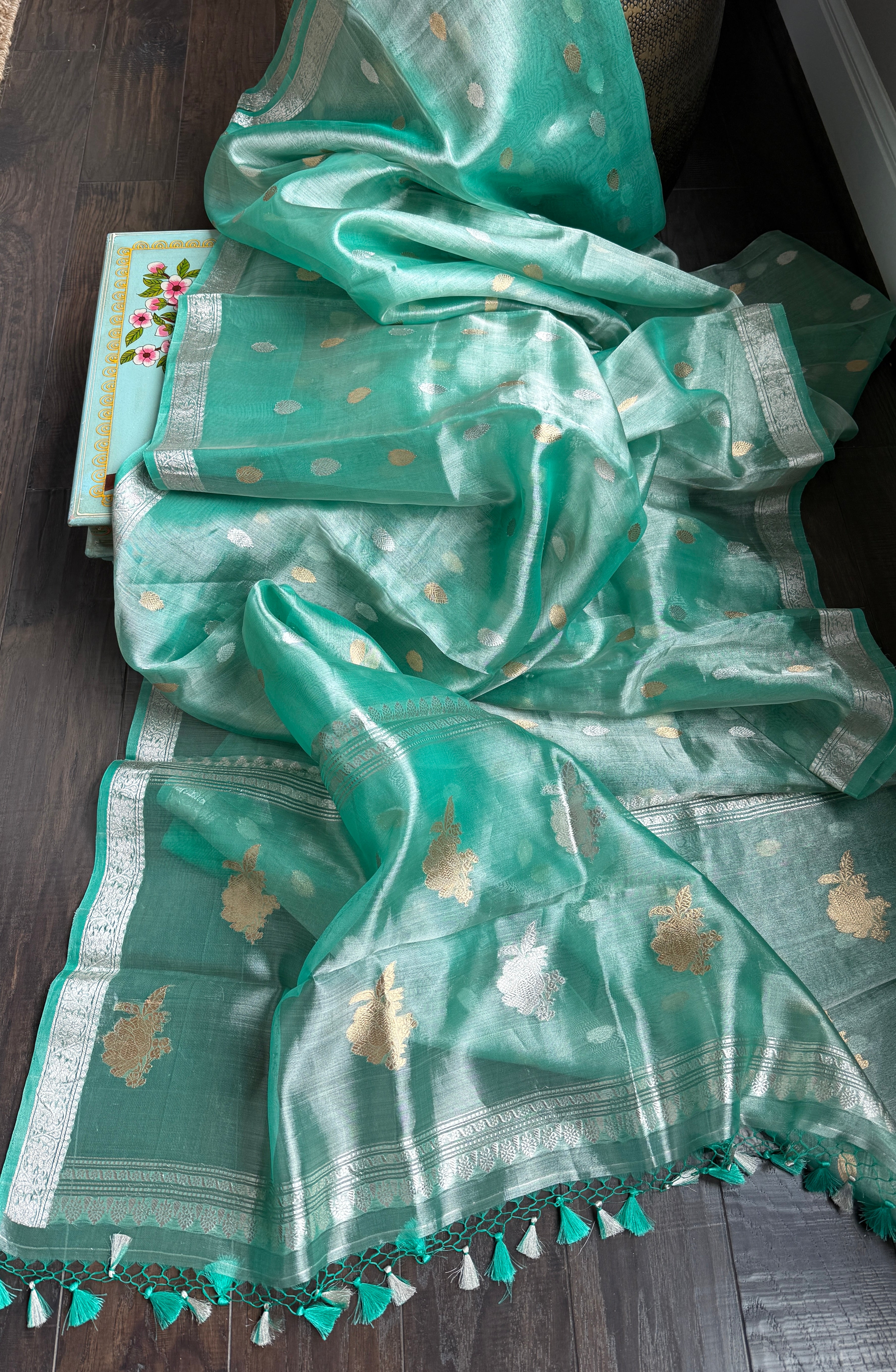Tissue Organza Silk Banarasi - Sea-foam Green