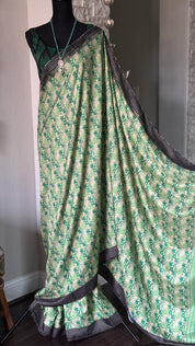 Pashmina Silk - Green floral design