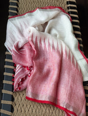 Pure Linen Handloom - White Red Temple