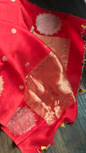 Pure Katan Silk Banarasi - Red woven