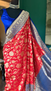 Pure Silk Banarasi - Red Blue