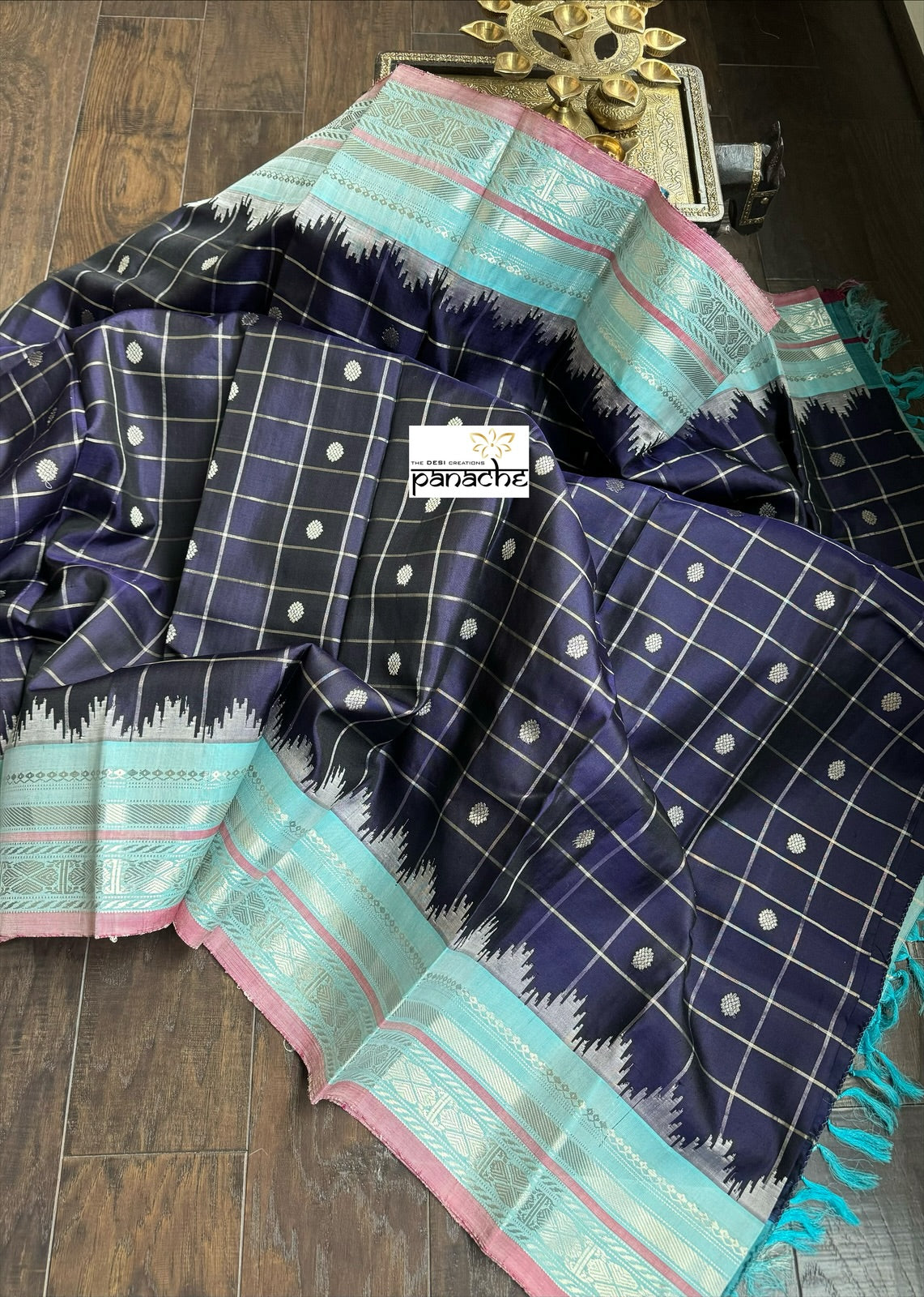 Pure Silk Gadwal - Blue Checkered