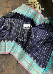 Pure Silk Gadwal - Blue Checkered